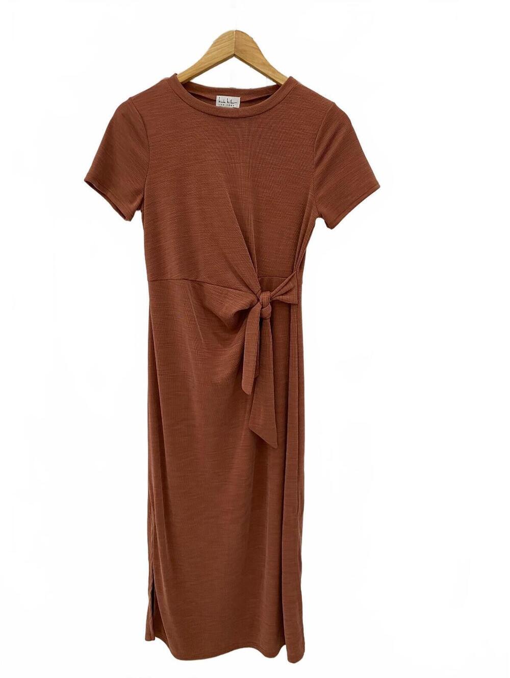Nicole Miller New York Women's Rust Tie-Waist Midi Dress XS